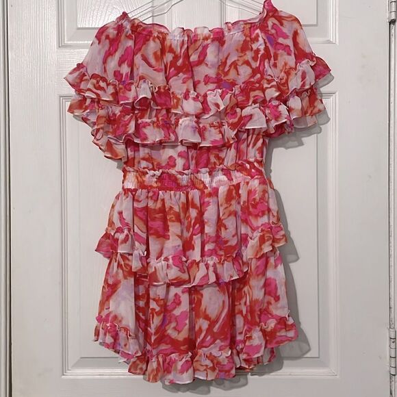 Misa Isella Maldive Marble Off the Shoulder Ruffle Tiers Mini Dress Size Small - Picture 5 of 10